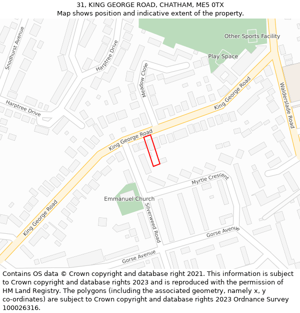 31, KING GEORGE ROAD, CHATHAM, ME5 0TX: Location map and indicative extent of plot