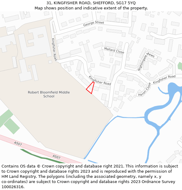 31, KINGFISHER ROAD, SHEFFORD, SG17 5YQ: Location map and indicative extent of plot