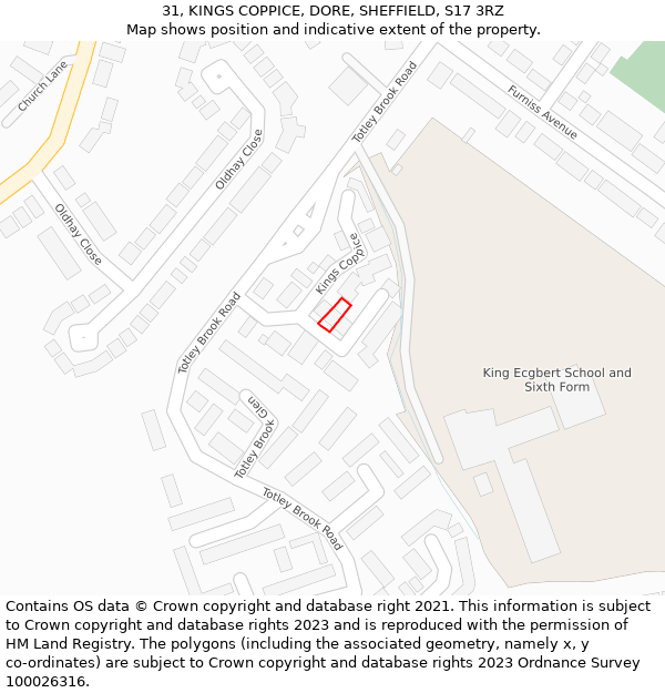 31, KINGS COPPICE, DORE, SHEFFIELD, S17 3RZ: Location map and indicative extent of plot