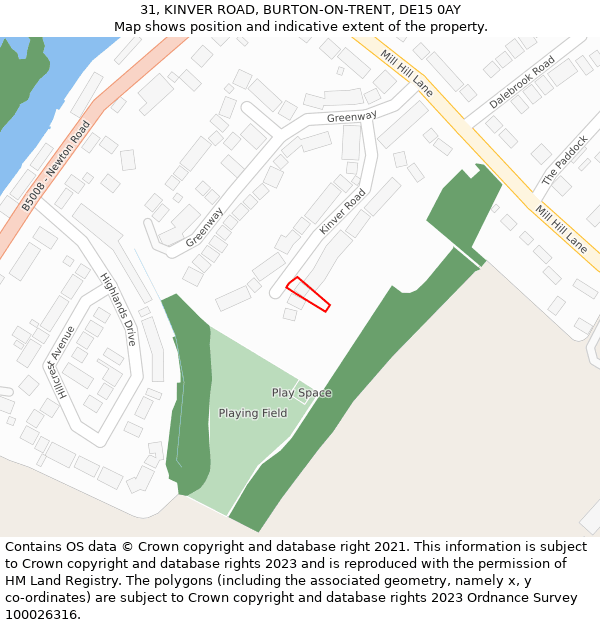 31, KINVER ROAD, BURTON-ON-TRENT, DE15 0AY: Location map and indicative extent of plot