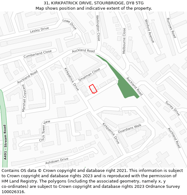31, KIRKPATRICK DRIVE, STOURBRIDGE, DY8 5TG: Location map and indicative extent of plot