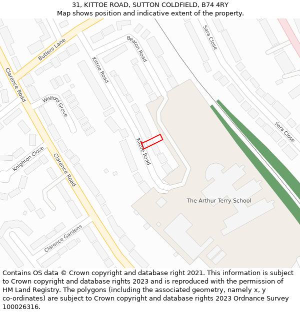 31, KITTOE ROAD, SUTTON COLDFIELD, B74 4RY: Location map and indicative extent of plot