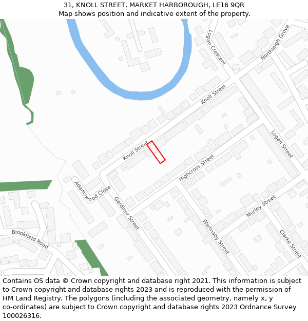 31, KNOLL STREET, MARKET HARBOROUGH, LE16 9QR: Location map and indicative extent of plot
