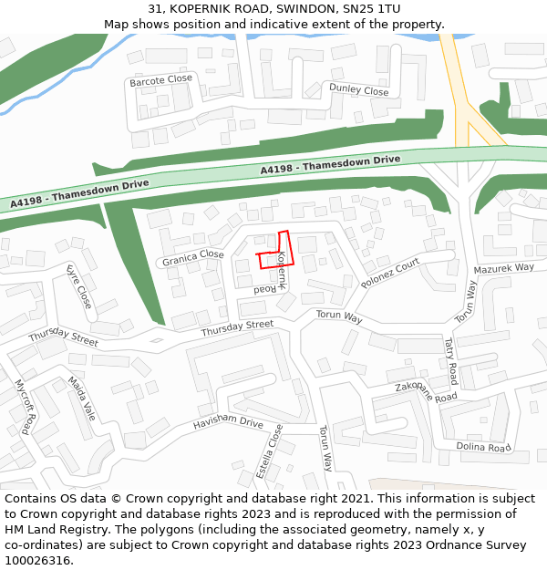 31, KOPERNIK ROAD, SWINDON, SN25 1TU: Location map and indicative extent of plot