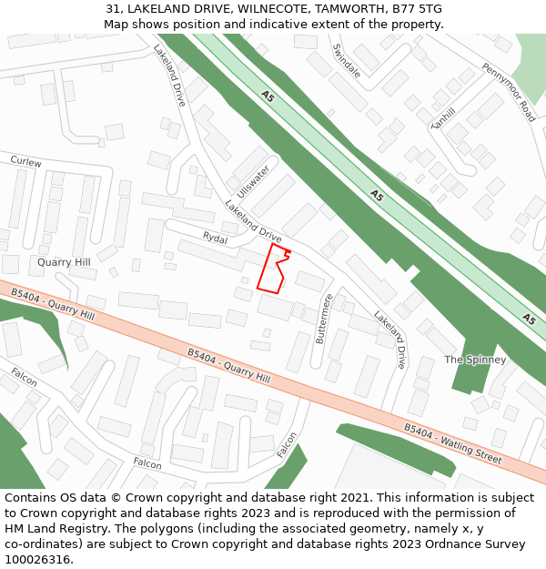 31, LAKELAND DRIVE, WILNECOTE, TAMWORTH, B77 5TG: Location map and indicative extent of plot