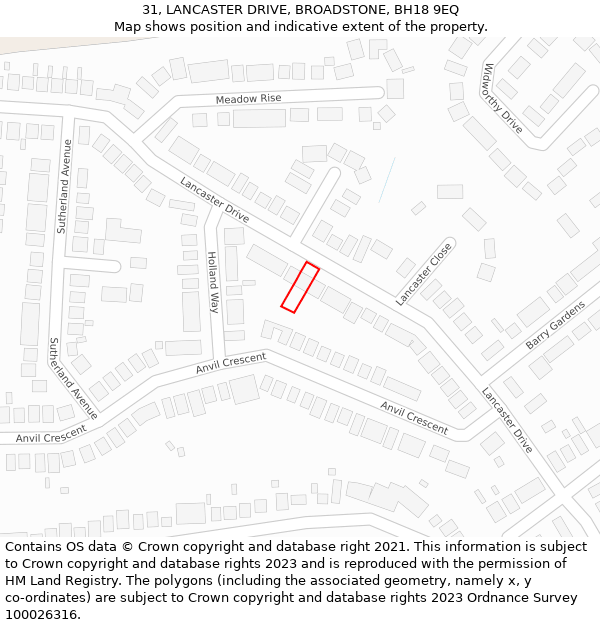 31, LANCASTER DRIVE, BROADSTONE, BH18 9EQ: Location map and indicative extent of plot