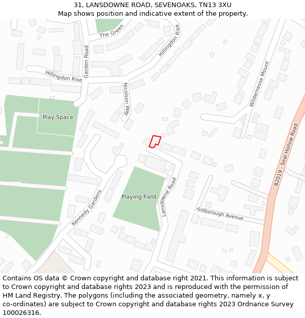 31, LANSDOWNE ROAD, SEVENOAKS, TN13 3XU: Location map and indicative extent of plot