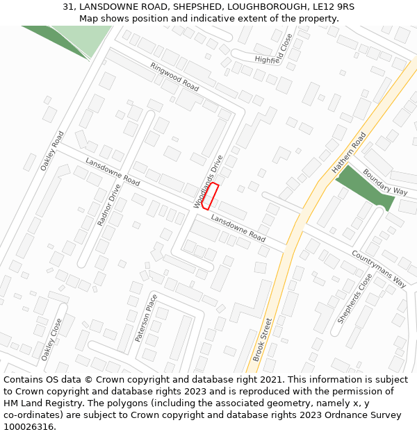 31, LANSDOWNE ROAD, SHEPSHED, LOUGHBOROUGH, LE12 9RS: Location map and indicative extent of plot