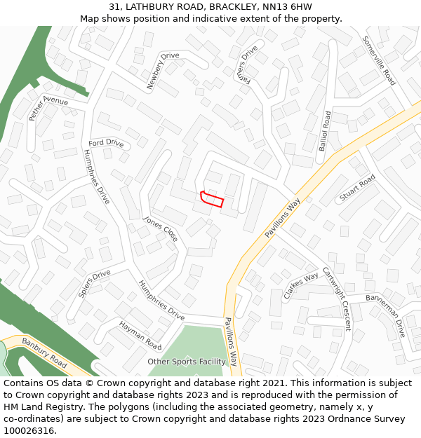 31, LATHBURY ROAD, BRACKLEY, NN13 6HW: Location map and indicative extent of plot