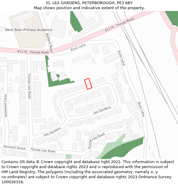 31, LEA GARDENS, PETERBOROUGH, PE3 6BY: Location map and indicative extent of plot