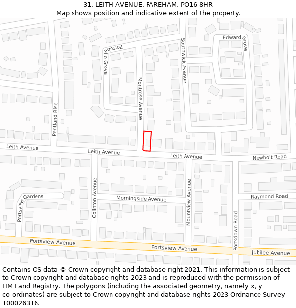 31, LEITH AVENUE, FAREHAM, PO16 8HR: Location map and indicative extent of plot