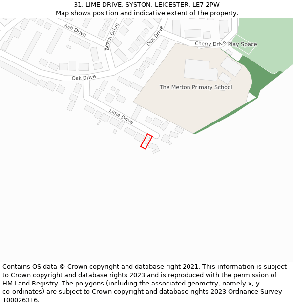 31, LIME DRIVE, SYSTON, LEICESTER, LE7 2PW: Location map and indicative extent of plot