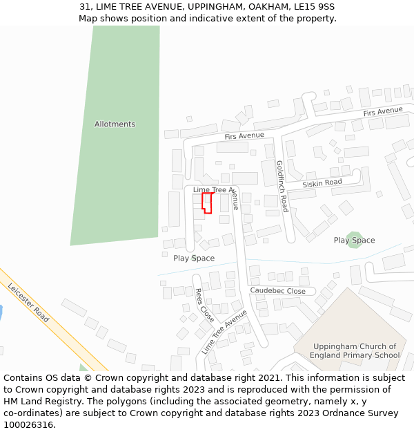 31, LIME TREE AVENUE, UPPINGHAM, OAKHAM, LE15 9SS: Location map and indicative extent of plot