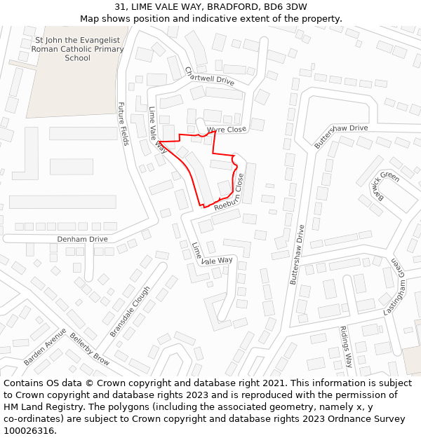 31, LIME VALE WAY, BRADFORD, BD6 3DW: Location map and indicative extent of plot