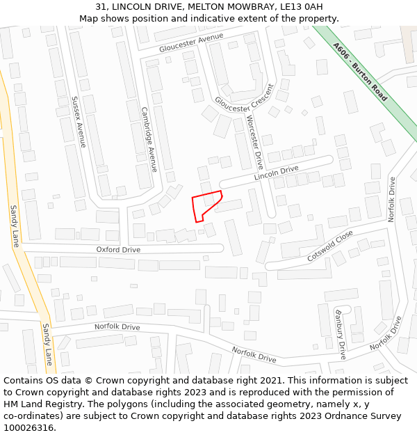 31, LINCOLN DRIVE, MELTON MOWBRAY, LE13 0AH: Location map and indicative extent of plot