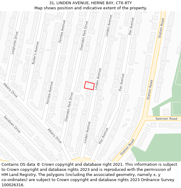 31, LINDEN AVENUE, HERNE BAY, CT6 8TY: Location map and indicative extent of plot