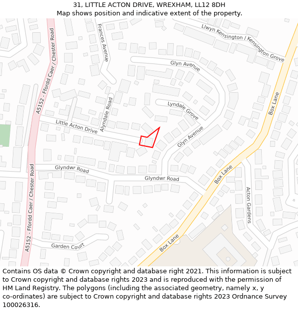 31, LITTLE ACTON DRIVE, WREXHAM, LL12 8DH: Location map and indicative extent of plot