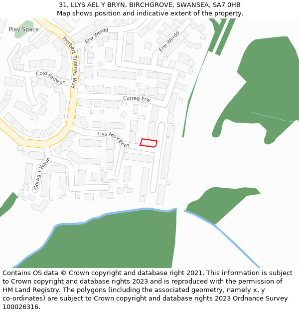 31, LLYS AEL Y BRYN, BIRCHGROVE, SWANSEA, SA7 0HB: Location map and indicative extent of plot