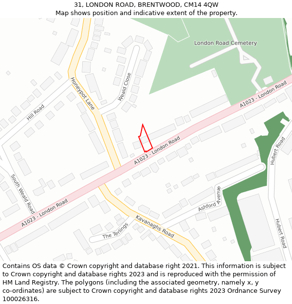 31, LONDON ROAD, BRENTWOOD, CM14 4QW: Location map and indicative extent of plot