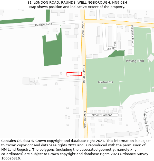 31, LONDON ROAD, RAUNDS, WELLINGBOROUGH, NN9 6EH: Location map and indicative extent of plot