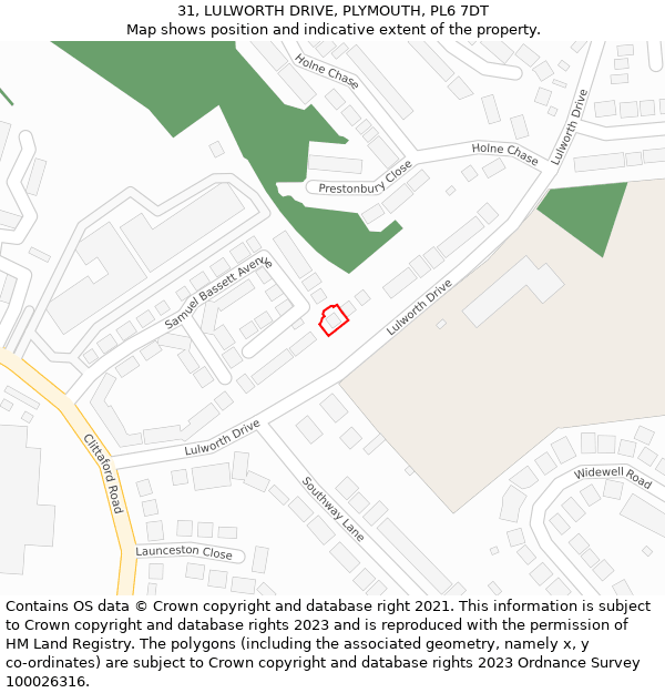 31, LULWORTH DRIVE, PLYMOUTH, PL6 7DT: Location map and indicative extent of plot