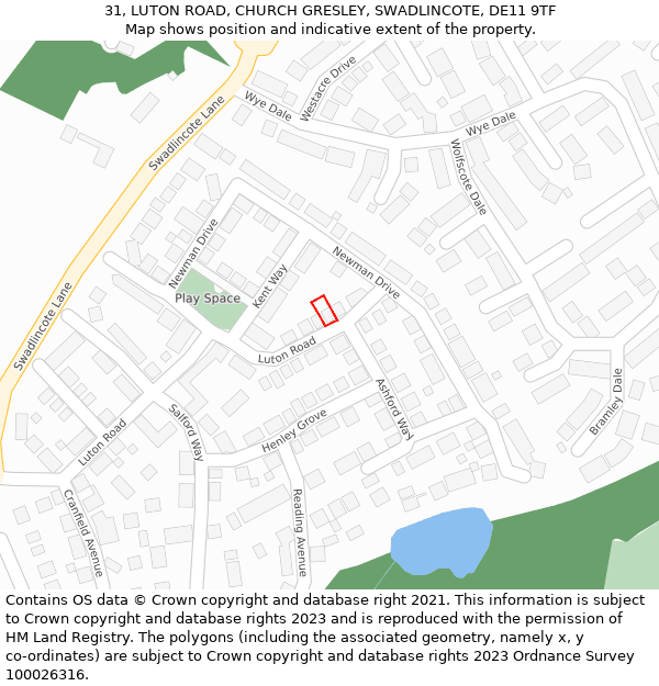 31, LUTON ROAD, CHURCH GRESLEY, SWADLINCOTE, DE11 9TF: Location map and indicative extent of plot