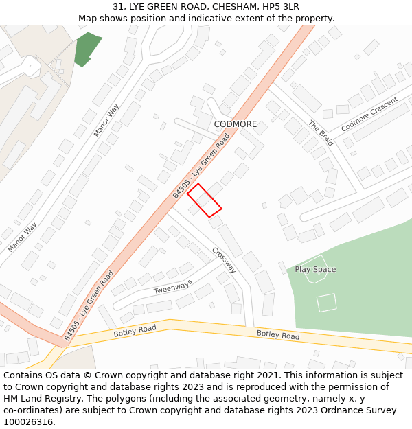 31, LYE GREEN ROAD, CHESHAM, HP5 3LR: Location map and indicative extent of plot