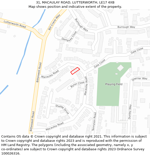 31, MACAULAY ROAD, LUTTERWORTH, LE17 4XB: Location map and indicative extent of plot