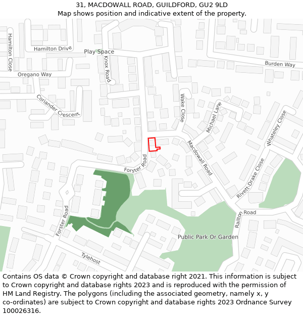 31, MACDOWALL ROAD, GUILDFORD, GU2 9LD: Location map and indicative extent of plot