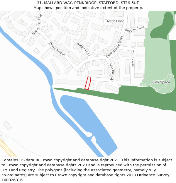 31, MALLARD WAY, PENKRIDGE, STAFFORD, ST19 5UE: Location map and indicative extent of plot