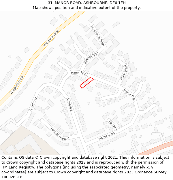 31, MANOR ROAD, ASHBOURNE, DE6 1EH: Location map and indicative extent of plot