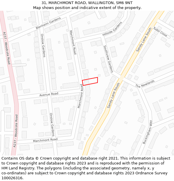 31, MARCHMONT ROAD, WALLINGTON, SM6 9NT: Location map and indicative extent of plot