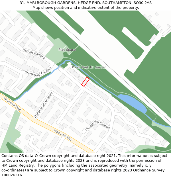 31, MARLBOROUGH GARDENS, HEDGE END, SOUTHAMPTON, SO30 2AS: Location map and indicative extent of plot