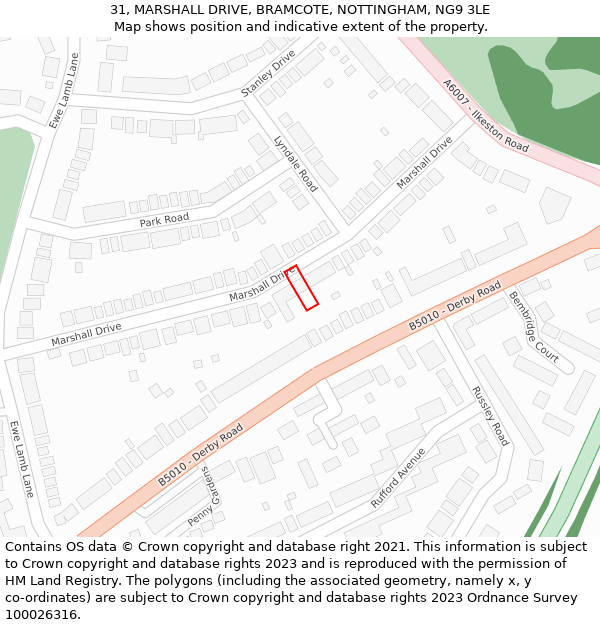 31, MARSHALL DRIVE, BRAMCOTE, NOTTINGHAM, NG9 3LE: Location map and indicative extent of plot