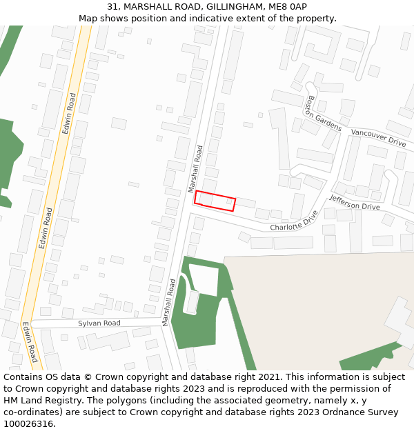 31, MARSHALL ROAD, GILLINGHAM, ME8 0AP: Location map and indicative extent of plot