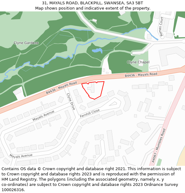 31, MAYALS ROAD, BLACKPILL, SWANSEA, SA3 5BT: Location map and indicative extent of plot