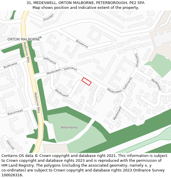 31, MEDESWELL, ORTON MALBORNE, PETERBOROUGH, PE2 5PA: Location map and indicative extent of plot