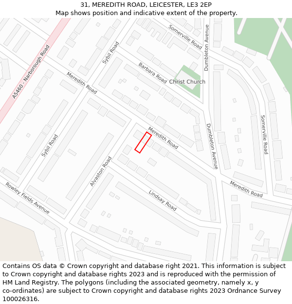 31, MEREDITH ROAD, LEICESTER, LE3 2EP: Location map and indicative extent of plot