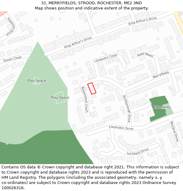 31, MERRYFIELDS, STROOD, ROCHESTER, ME2 3ND: Location map and indicative extent of plot