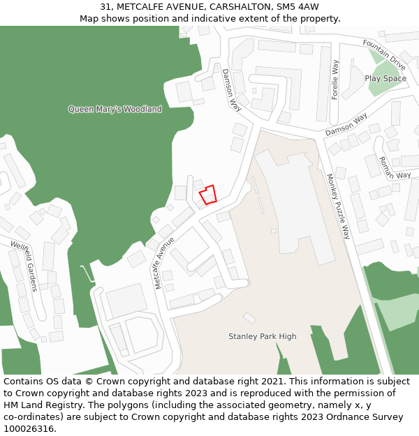 31, METCALFE AVENUE, CARSHALTON, SM5 4AW: Location map and indicative extent of plot