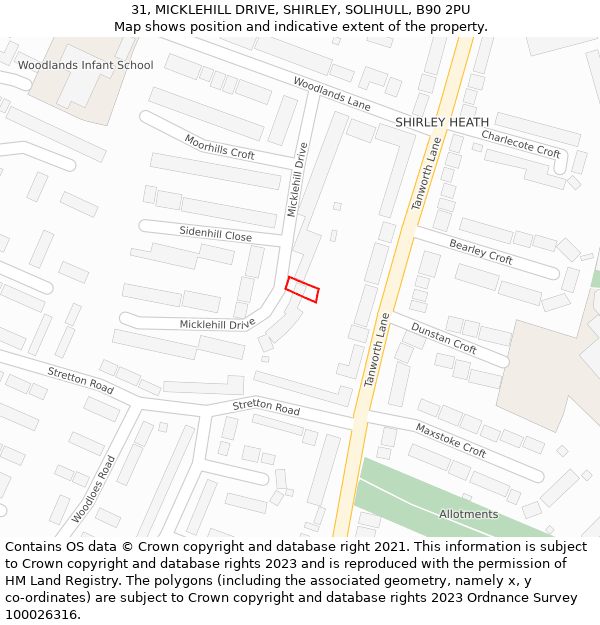 31, MICKLEHILL DRIVE, SHIRLEY, SOLIHULL, B90 2PU: Location map and indicative extent of plot