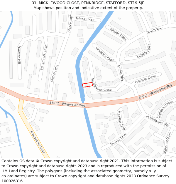 31, MICKLEWOOD CLOSE, PENKRIDGE, STAFFORD, ST19 5JE: Location map and indicative extent of plot