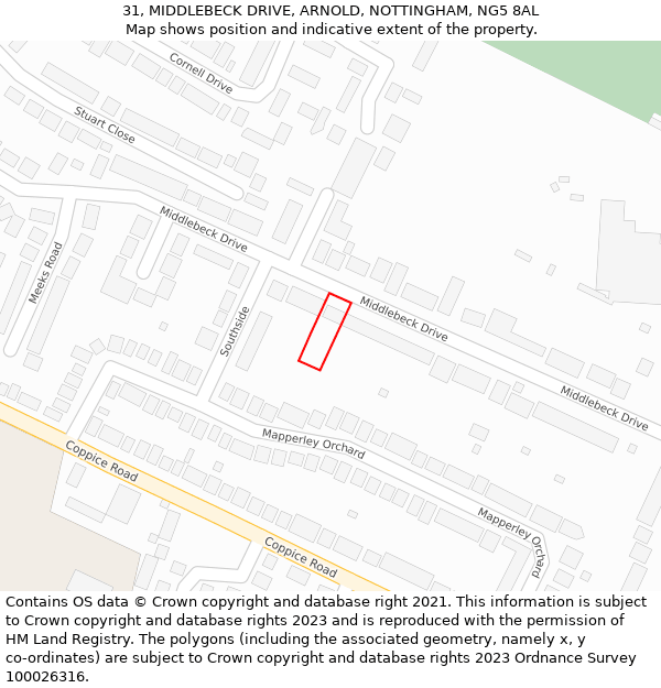 31, MIDDLEBECK DRIVE, ARNOLD, NOTTINGHAM, NG5 8AL: Location map and indicative extent of plot