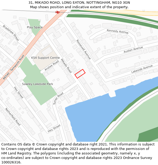 31, MIKADO ROAD, LONG EATON, NOTTINGHAM, NG10 3GN: Location map and indicative extent of plot