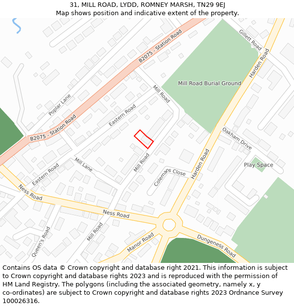 31, MILL ROAD, LYDD, ROMNEY MARSH, TN29 9EJ: Location map and indicative extent of plot