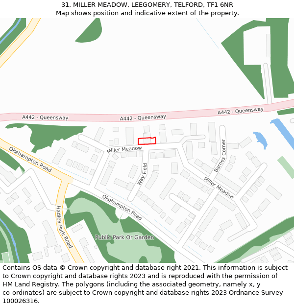 31, MILLER MEADOW, LEEGOMERY, TELFORD, TF1 6NR: Location map and indicative extent of plot