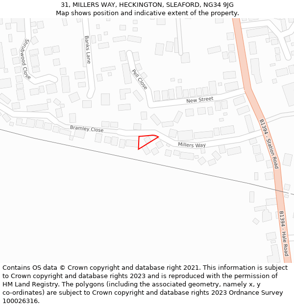 31, MILLERS WAY, HECKINGTON, SLEAFORD, NG34 9JG: Location map and indicative extent of plot