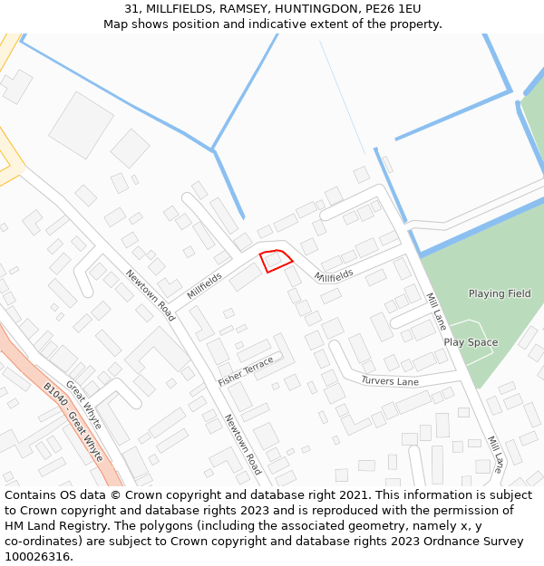 31, MILLFIELDS, RAMSEY, HUNTINGDON, PE26 1EU: Location map and indicative extent of plot