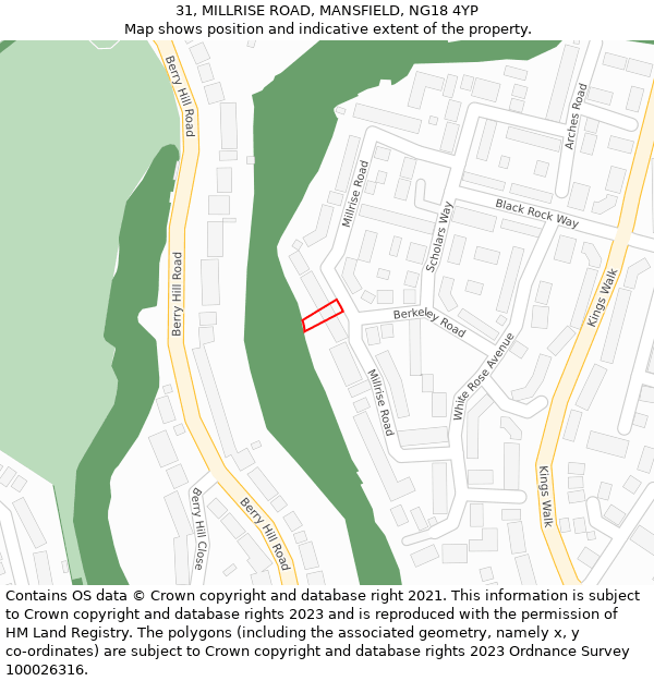 31, MILLRISE ROAD, MANSFIELD, NG18 4YP: Location map and indicative extent of plot