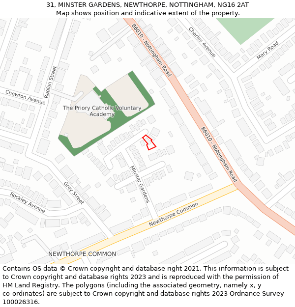 31, MINSTER GARDENS, NEWTHORPE, NOTTINGHAM, NG16 2AT: Location map and indicative extent of plot